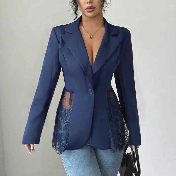 SOKYND Nicole Lace Panel Tailored Blazer Coats & JacketsNavy BlueS