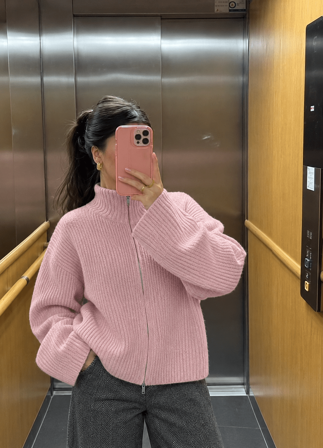SOKYND Nicole Oversized Ribbed Zip-Up Sweater SweaterSOKYND-441431-PIN-M-66551PinkM