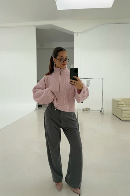 SOKYND Nicole Oversized Ribbed Zip-Up Sweater SweaterSOKYND-441431-PIN-S-33783PinkS