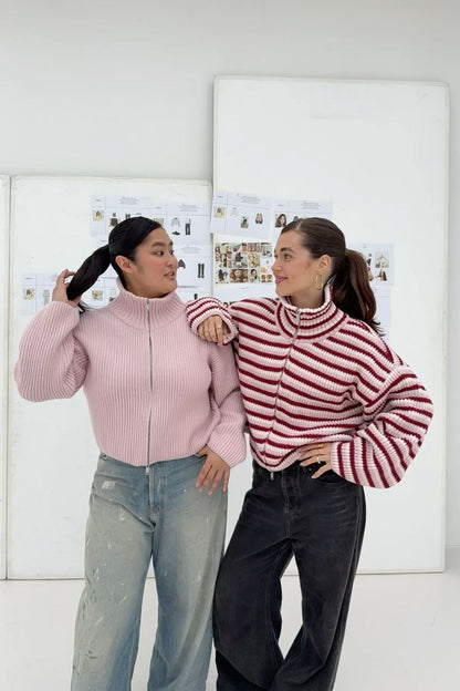 SOKYND Nicole Oversized Ribbed Zip-Up Sweater SweaterSOKYND-441431-PIN-S-33783PinkS