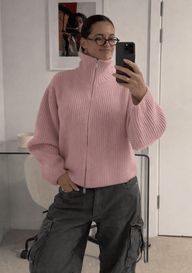 Camisola com Zíper Oversized Nicole em Malha Canelada