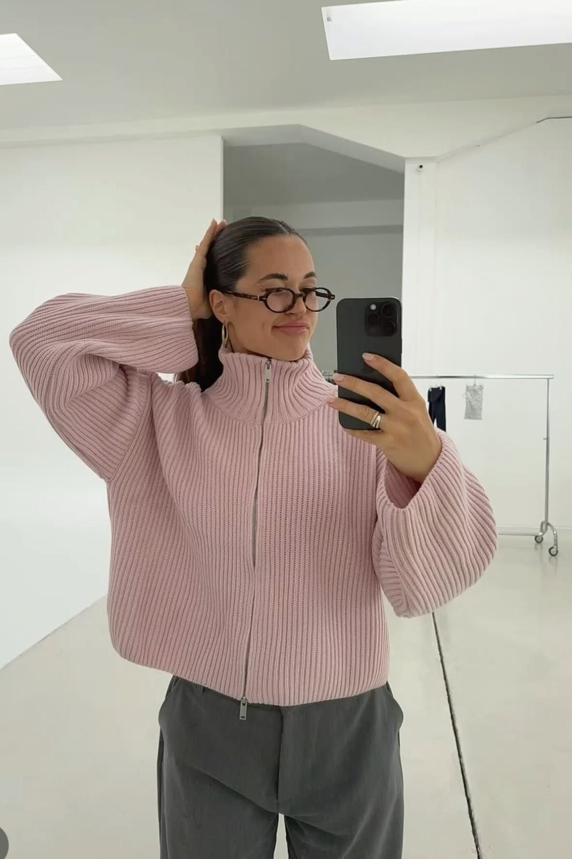 SOKYND Nicole Oversized Ribbed Zip-Up Sweater SweaterSOKYND-441431-PIN-S-33783PinkS