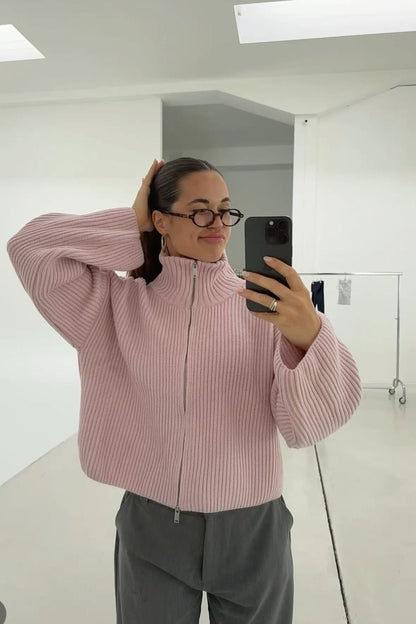 SOKYND Nicole Oversized Ribbed Zip-Up Sweater SweaterSOKYND-441431-PIN-S-33783PinkS