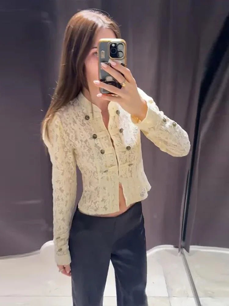 SOKYND Nora Sheer Lace Patchwork Jacket JacketSOKYND-542103-BEI-M-11223BeigeM