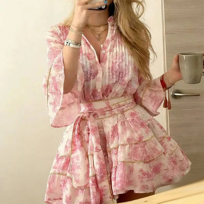 SOKYND Nova Pleated Button Front Mini Dress DressPinkM