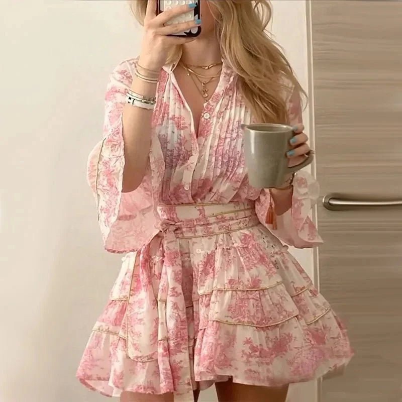 SOKYND Nova Pleated Button Front Mini Dress DressPinkS