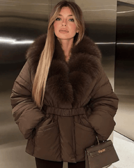 Octavia Belted Faux Fur Collar Quilted Parka