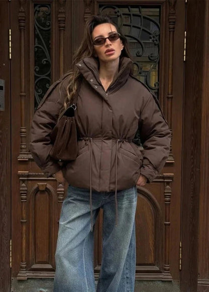 SOKYND Olivia Oversized Drawstring Waist Puffer Jacket JacketSOKYND-246423-BRO-M-69111BrownM