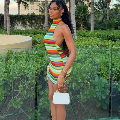 SOKYND Olivia Striped Halter Bodycon Dress DressSOKYND-926935-GRE-S-31959GreenS
