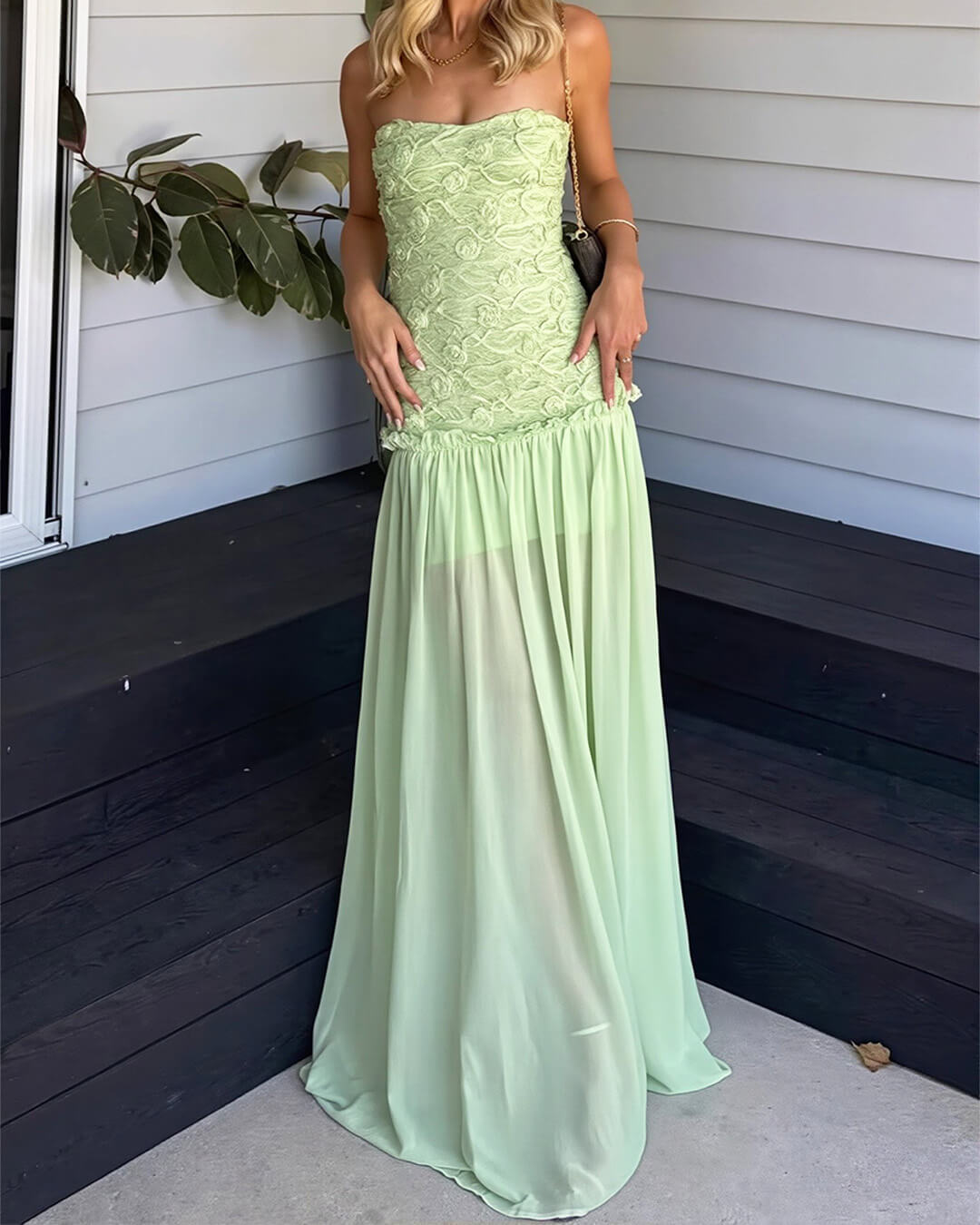 SOKYND Oriane Strapless Floral Lace Maxi Dress DressSOKYND-823063-SAG-M-82903Light GreenM