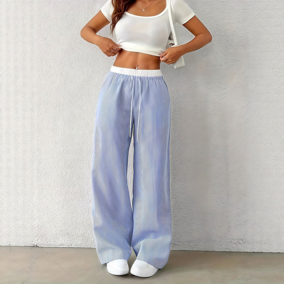 SOKYND Orla Striped Straight Casual Pants BottomsBlueM
