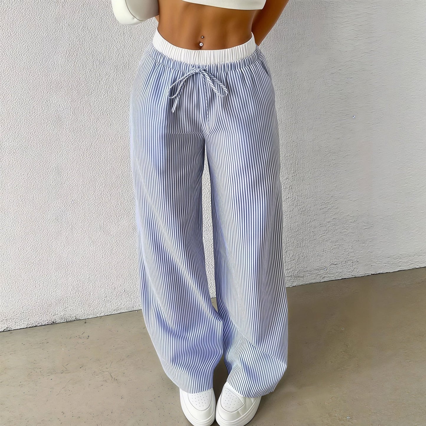 SOKYND Orla Striped Straight Casual Pants BottomsBlueS