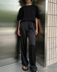 Paige High Waist Satin Wide Leg Trousers