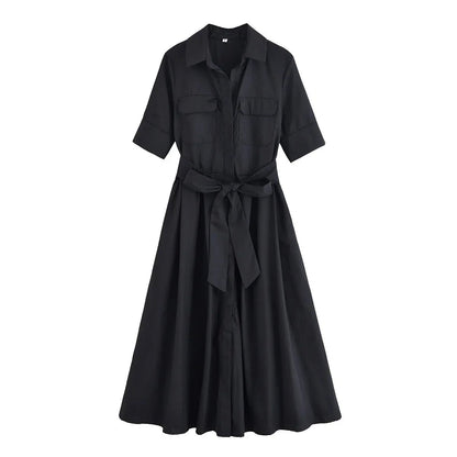 SOKYND Paloma Belted Shirt Midi Dress DressBlackXS