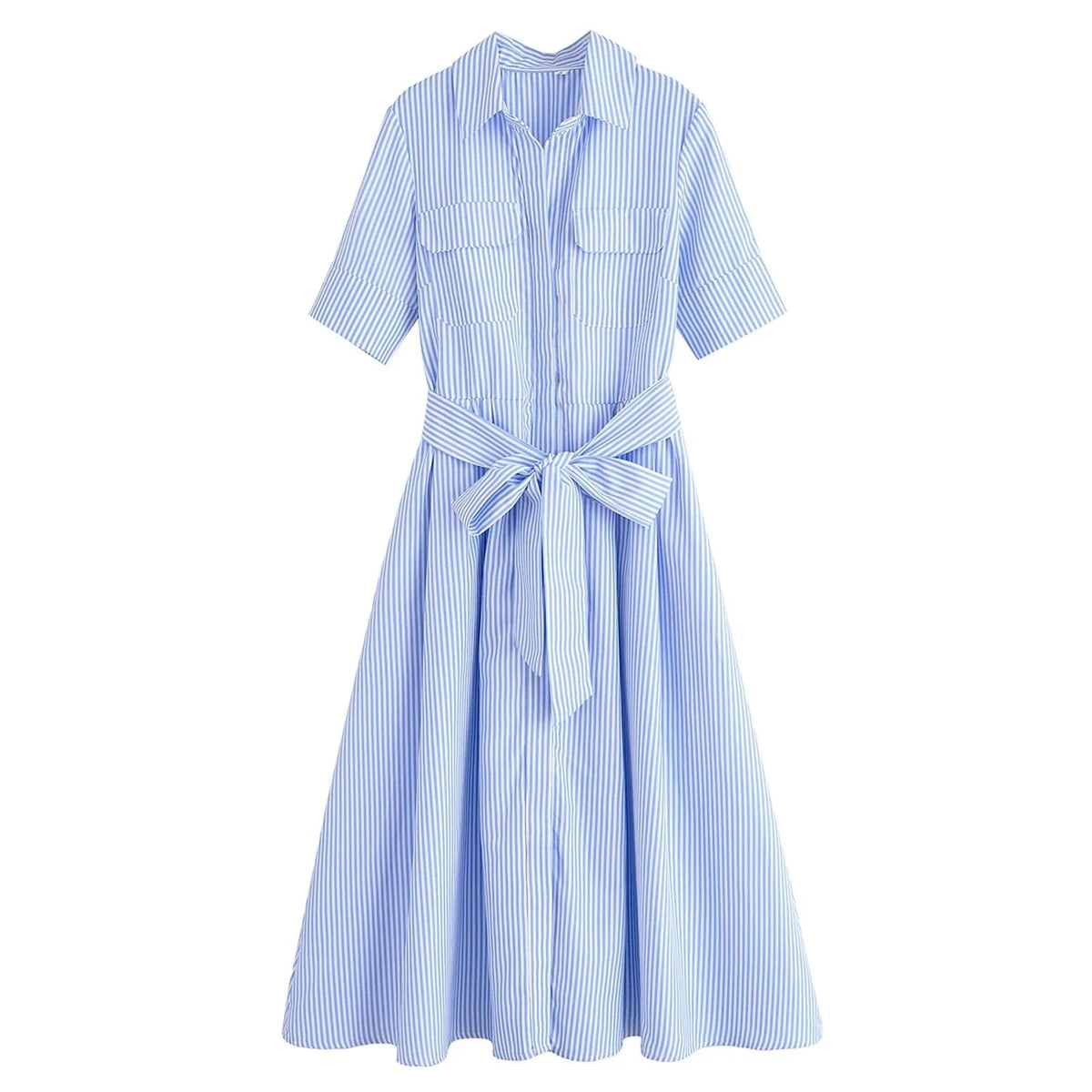 SOKYND Paloma Belted Shirt Midi Dress DressBlueXS