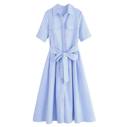 SOKYND Paloma Belted Shirt Midi Dress DressBlueXS