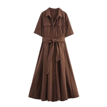 SOKYND Paloma Belted Shirt Midi Dress DressPinkXS