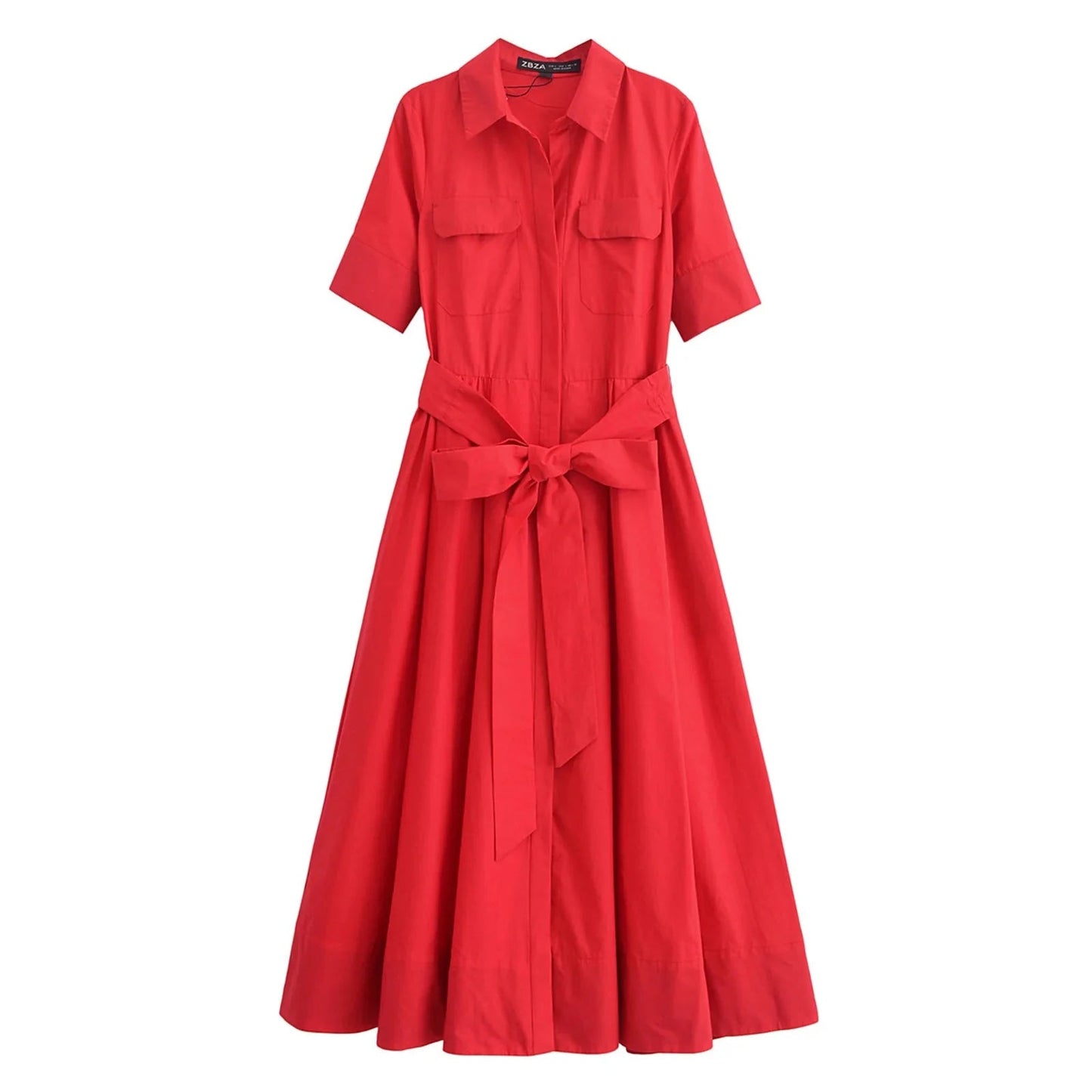 SOKYND Paloma Belted Shirt Midi Dress DressRedXS