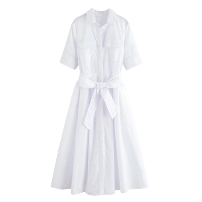 SOKYND Paloma Belted Shirt Midi Dress DressWhiteXS