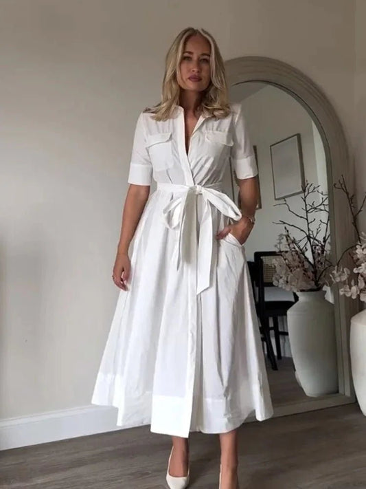 SOKYND Paloma Belted Shirt Midi Dress DressesSOKYND-375255-PIN-XS-00759Pink StripesXS