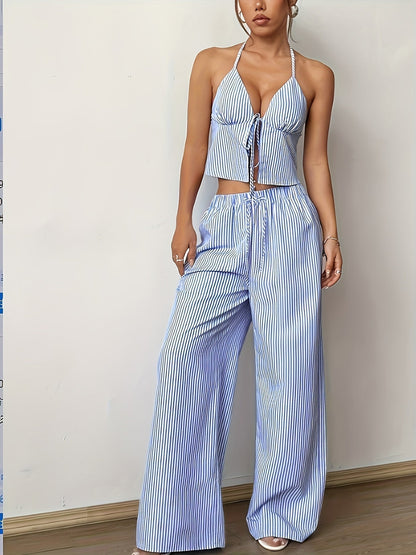 SOKYND Phoenix Striped Halter Tank Top Set TopSOKYND-043735-BLU-XS-19639BlueXS