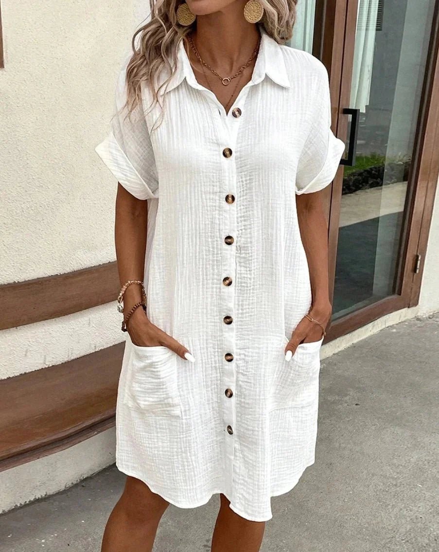 SOKYND Polina Cotton Linen V - Neck Mini Dress DressWhiteS