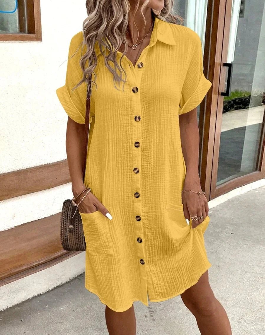SOKYND Polina Cotton Linen V - Neck Mini Dress DressYellowS