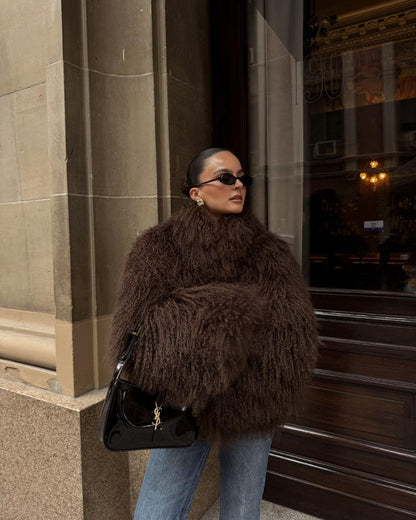 SOKYND Priscilla Fuzzy Faux Fur Coat Coats & JacketsqS1767356248754416121Dark BrownXS