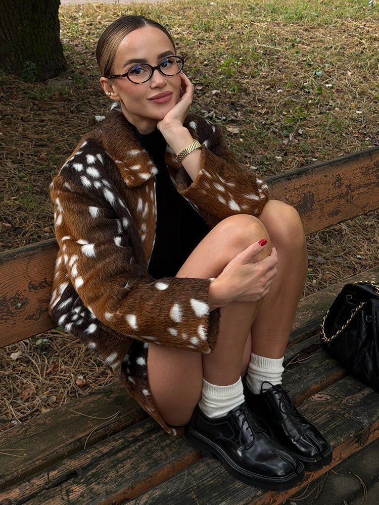 SOKYND Rachel Bambi Faux Fur Jacket and Shorts Set JacketSet (Jacket + Short)S