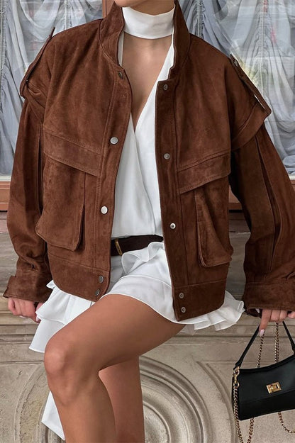 SOKYND Rachel Wide Shoulder Suede Jacket JacketSOKYND-183191-BRO-M-56951BrownM