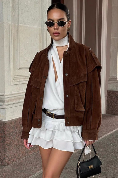 SOKYND Rachel Wide Shoulder Suede Jacket JacketSOKYND-183191-BRO-S-24183BrownS