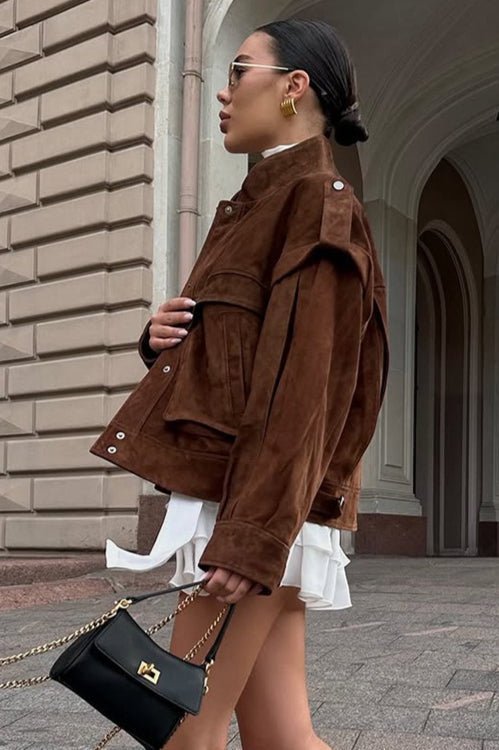 SOKYND Rachel Wide Shoulder Suede Jacket JacketSOKYND-183191-BRO-S-24183BrownS