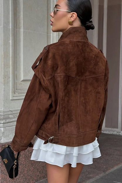 SOKYND Rachel Wide Shoulder Suede Jacket JacketSOKYND-183191-BRO-S-24183BrownS