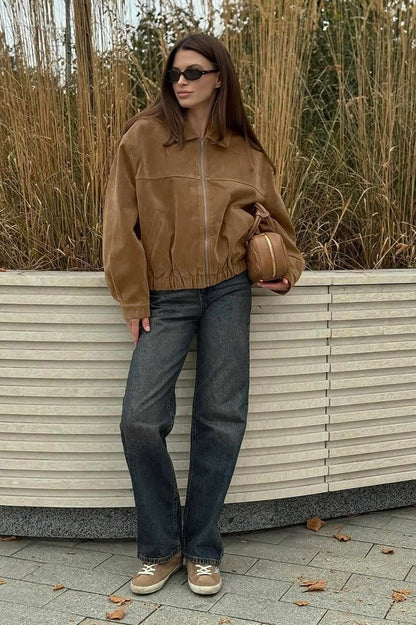 SOKYND Rose Suede Zip Relaxed Jacket JacketSOKYND-511831-BRO-S-08215BrownS