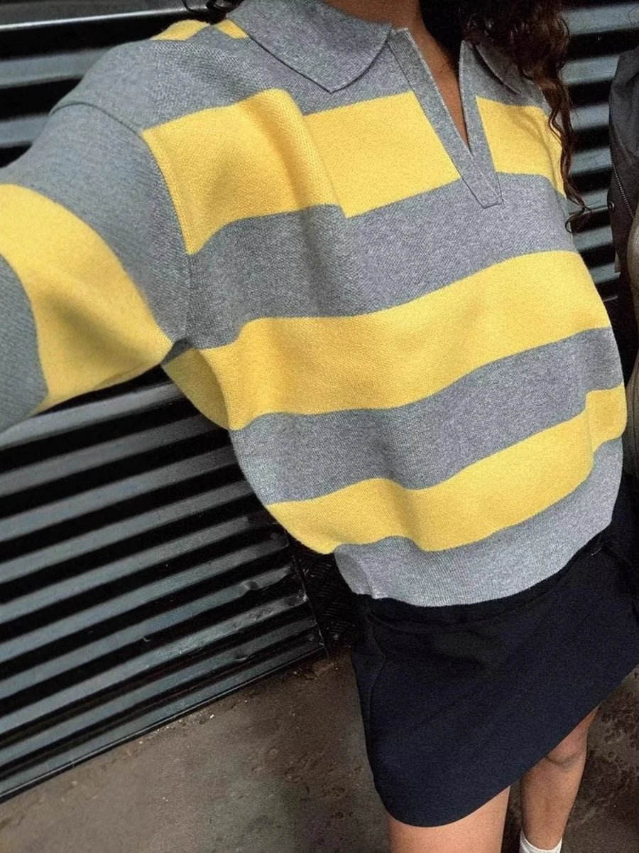 SOKYND Sabine Striped V - Neck Knit Pullover TopM