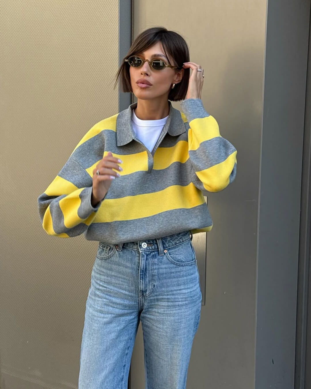 SOKYND Sabine Striped V - Neck Knit Pullover TopS