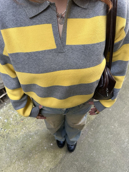 SOKYND Sabine Striped V - Neck Knit Pullover TopS