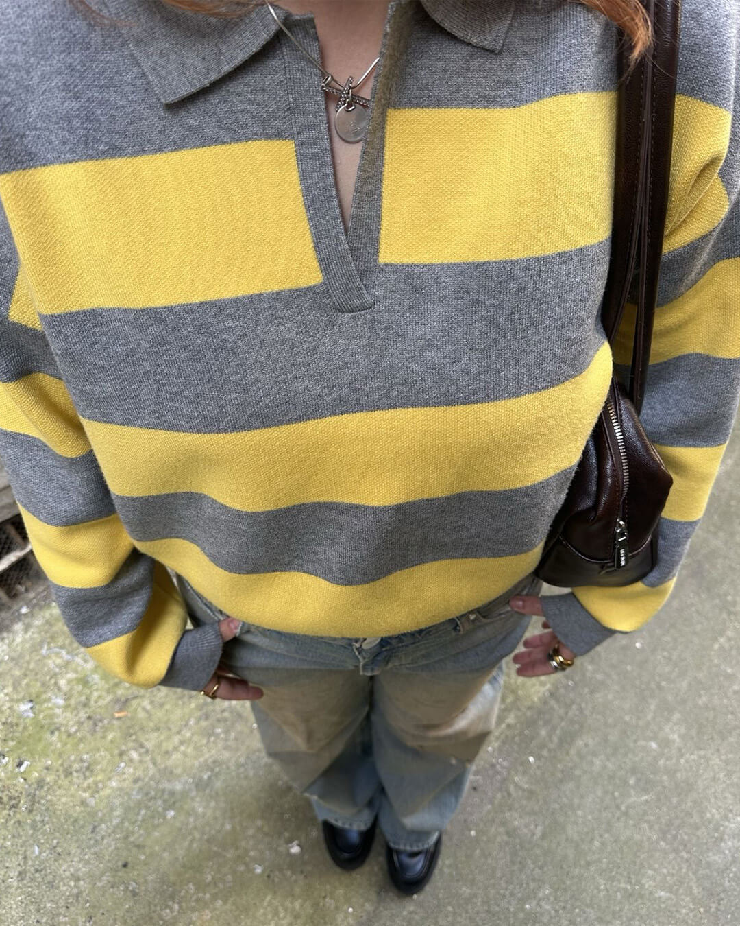 SOKYND Sabine Striped V - Neck Knit Pullover TopS