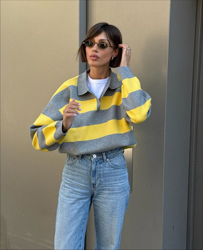 SOKYND Sabine Striped V - Neck Knit Pullover TopS