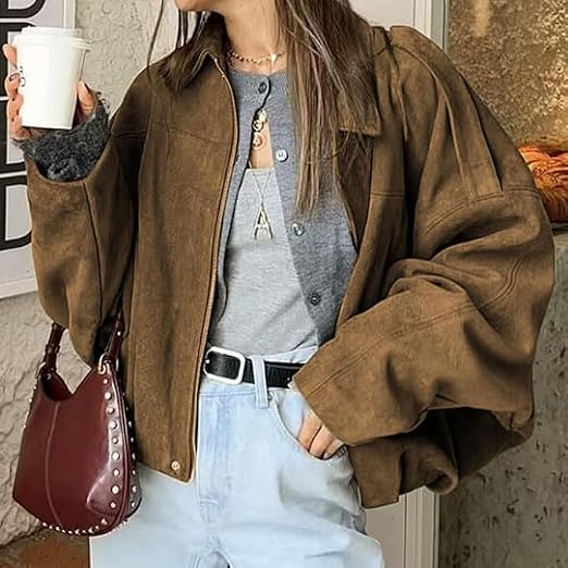 SOKYND Sabrina Vintage Khaki Suede Jacket JacketSOKYND-797847-BRO-M-90135KhakiM