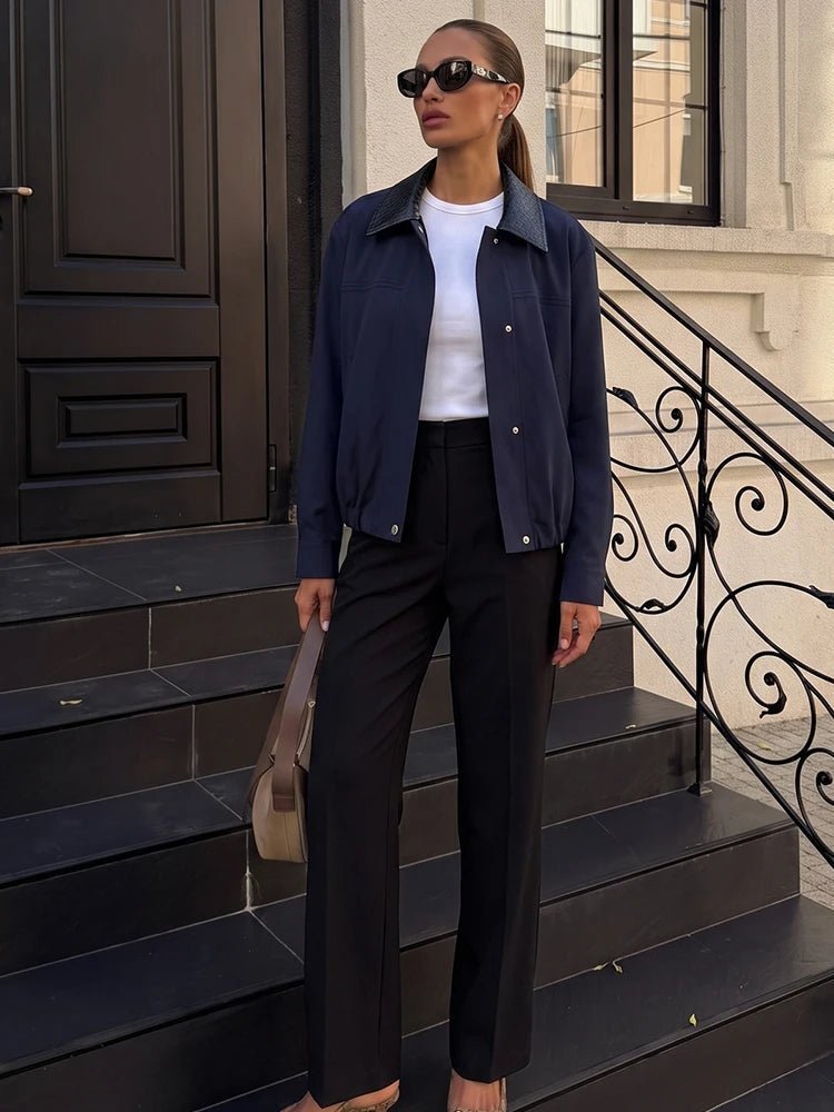 SOKYND Sandra Contrast Collar Bomber Jacket JacketSOKYND-316695-NAV-XS-41303NavyXS