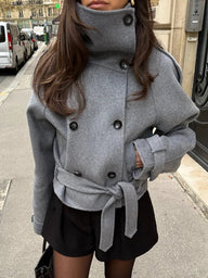 Sara Zweireihiger Rollkragenmantel