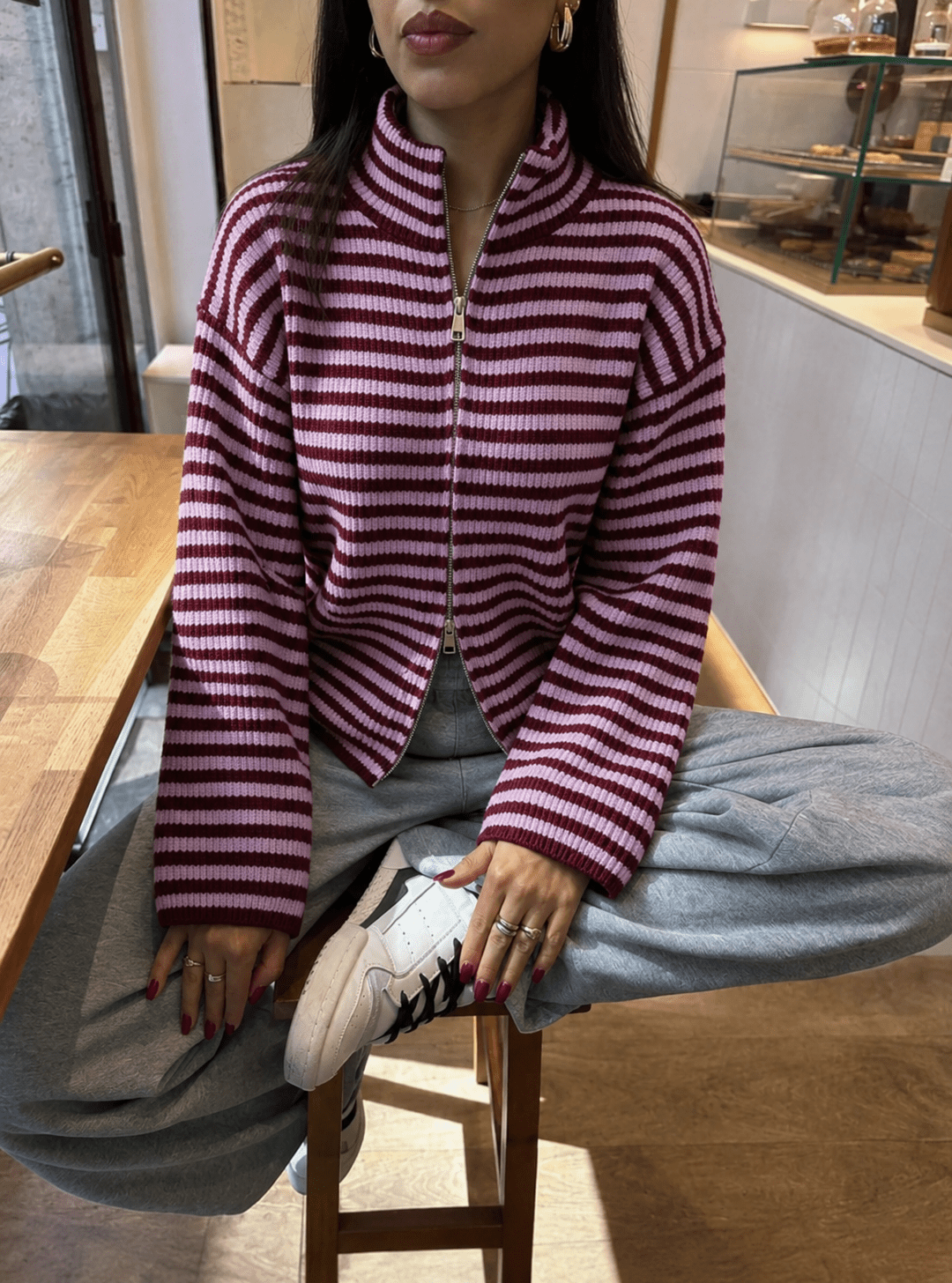 SOKYND Sarah Striped High-Neck Knit Sweater SweaterSOKYND-932951-PIN-M-21911M