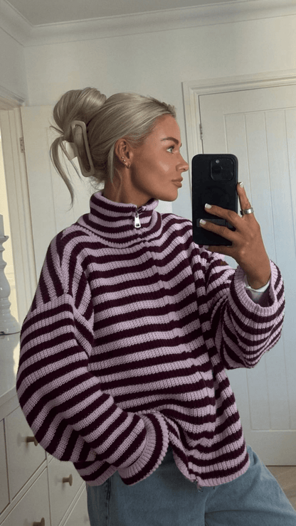 SOKYND Sarah Striped High-Neck Knit Sweater SweaterSOKYND-932951-PIN-S-89143PinkS