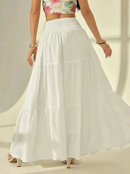 SOKYND Sienna Tiered Maxi Skirt Elastic Waist BottomsSOKYND-714903-WHI-S-59447WhiteS
