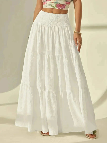 SOKYND Sienna Tiered Maxi Skirt Elastic Waist BottomsSOKYND-714903-WHI-S-59447WhiteS