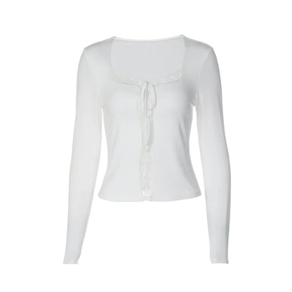 SOKYND Sofia Square Neck Lace Crop Top TopWhiteS