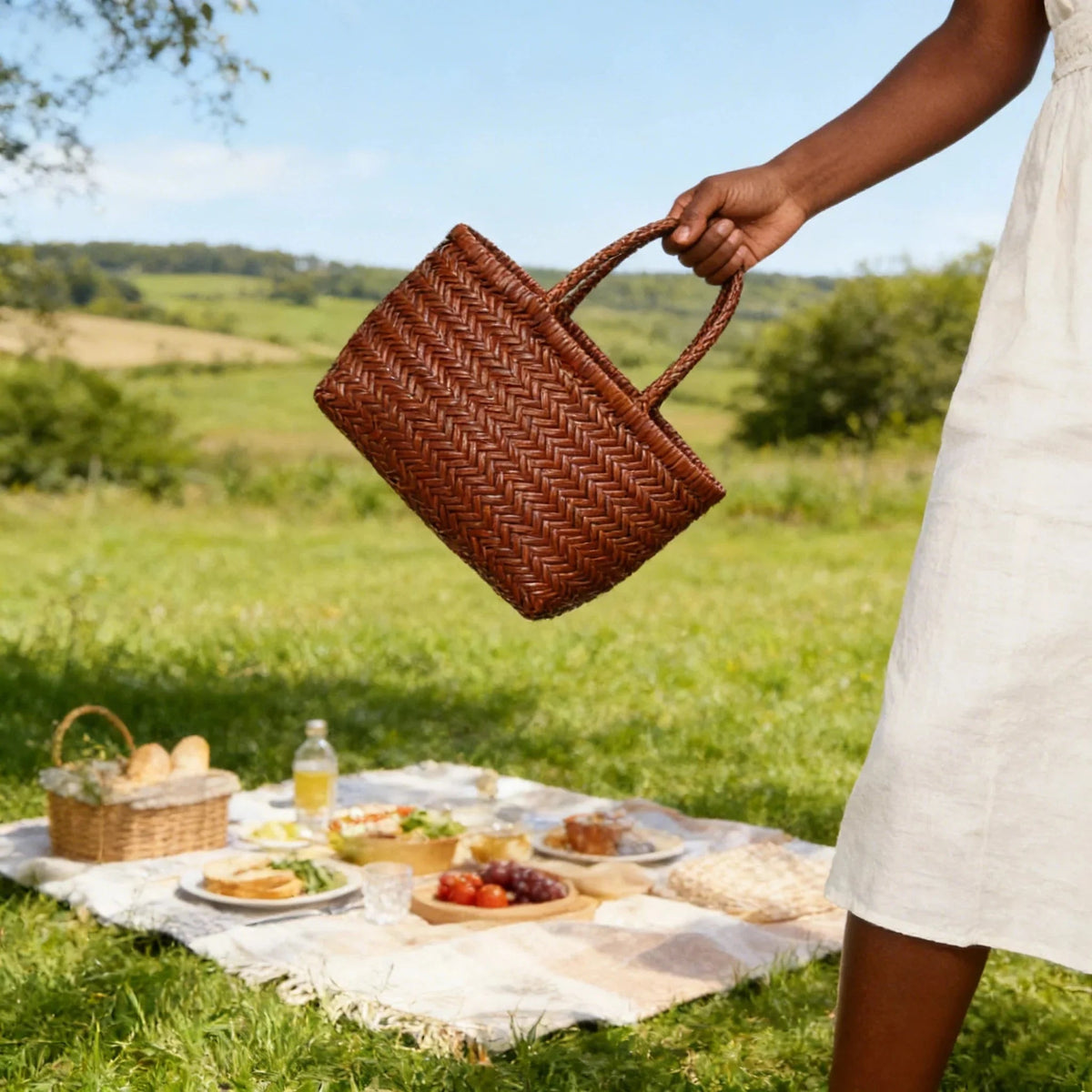 SOKYND Stellina Handwoven Leather Tote Bag BagsBrown