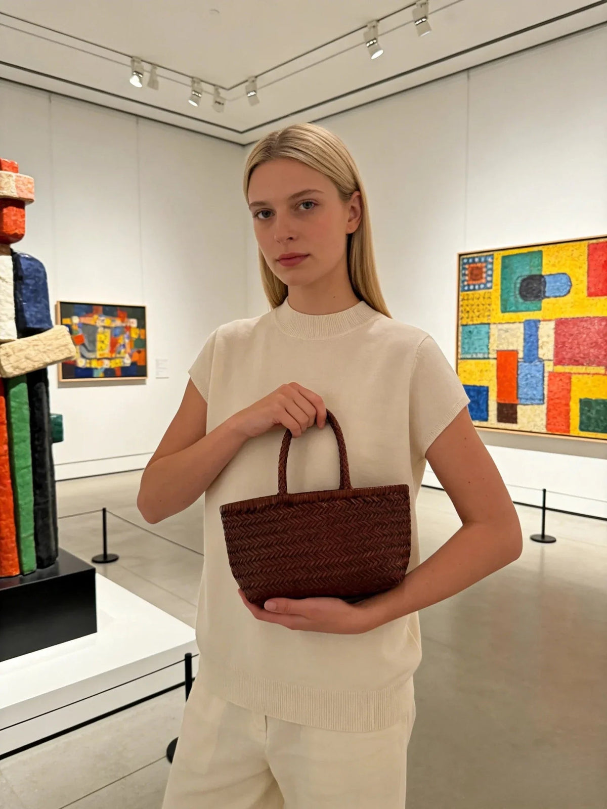 SOKYND Stellina Handwoven Leather Tote Bag BagsBrown