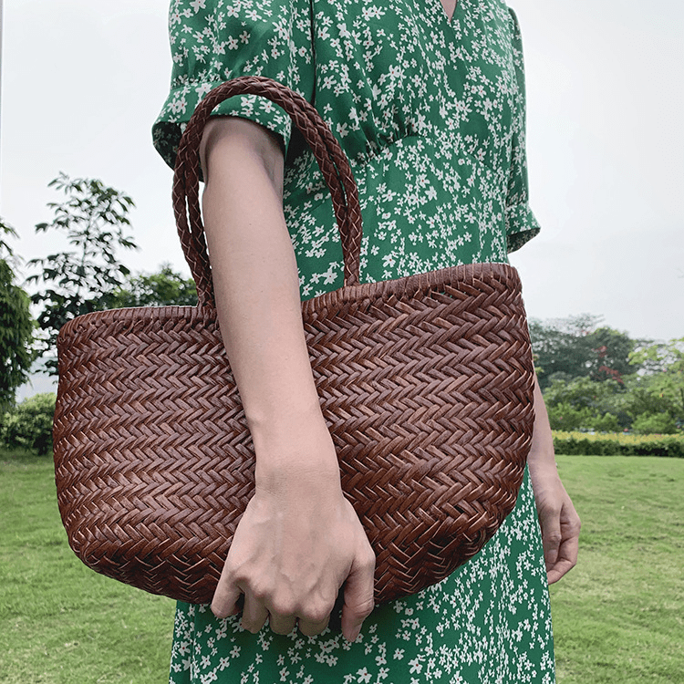 SOKYND Stellina Handwoven Leather Tote Bag HandbagsCoffee